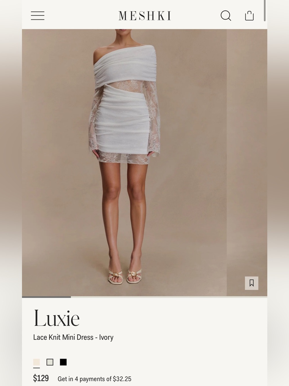 Meshki Ivory Lace Knit Mini Dress - Small